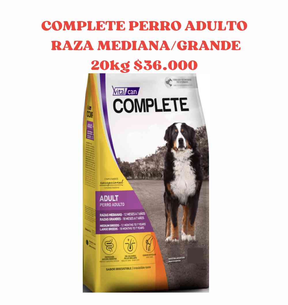 Vitalcan Complete Perro Adulto Raza Mediana y Grande 20 Kg